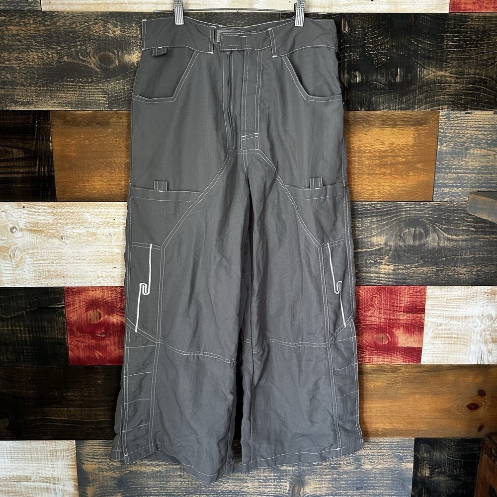 Snug Industries Rave Pants Baggy Wide Leg Tech Cargo Size 30 Brown
